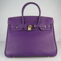 Hermes Birkin 35Cm Togo Leather Handbags Purple Gold